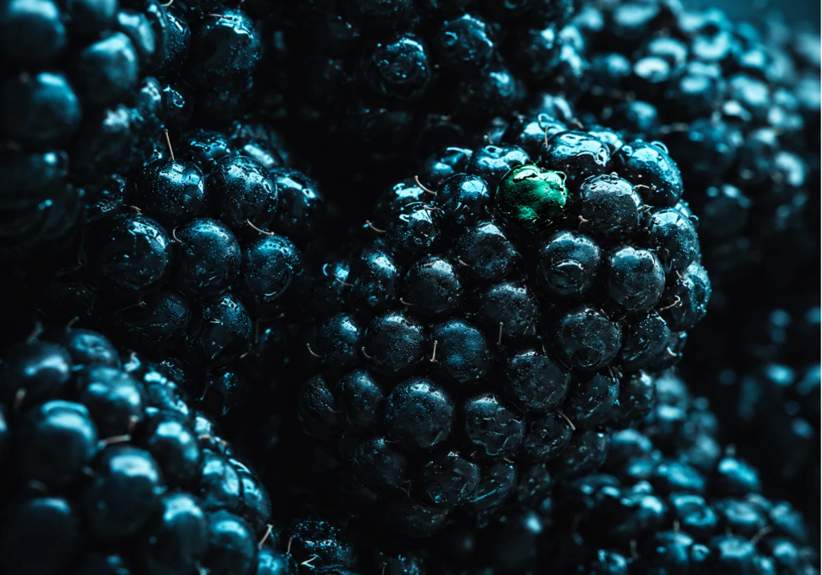 Editorial still life — blackberry on neutral surface