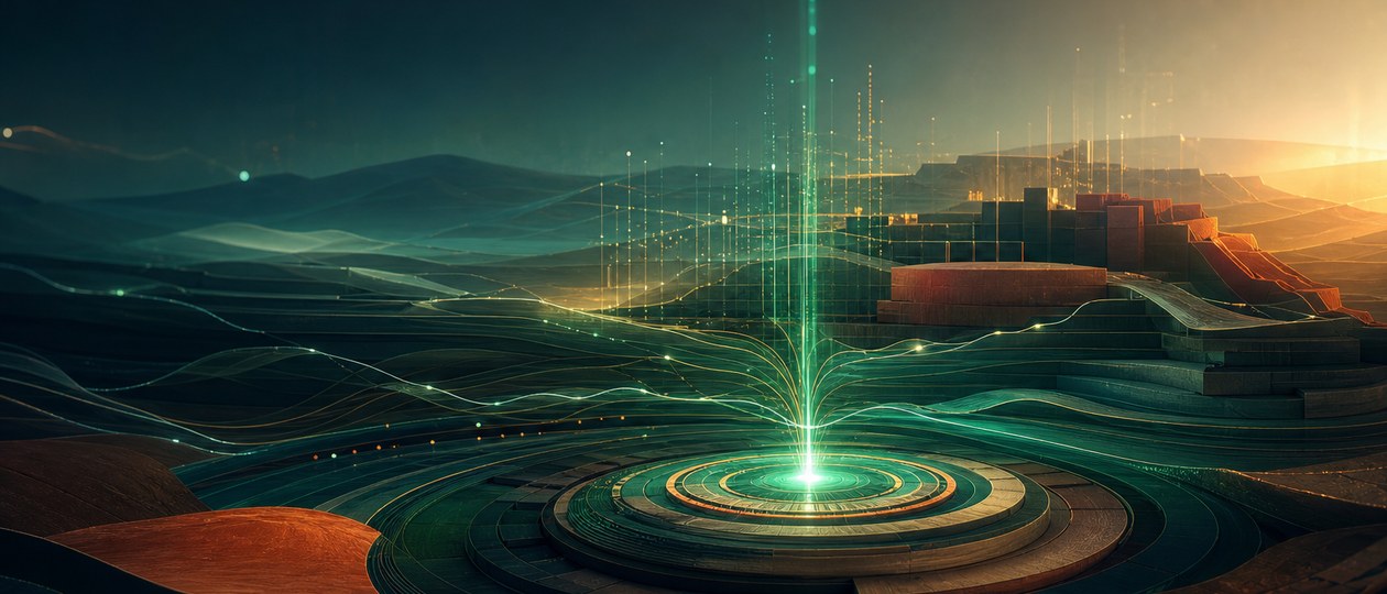 Abstract organic geometric forms growing from a stable base