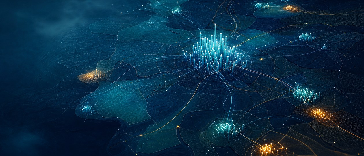 Abstract elevated view of several market clusters