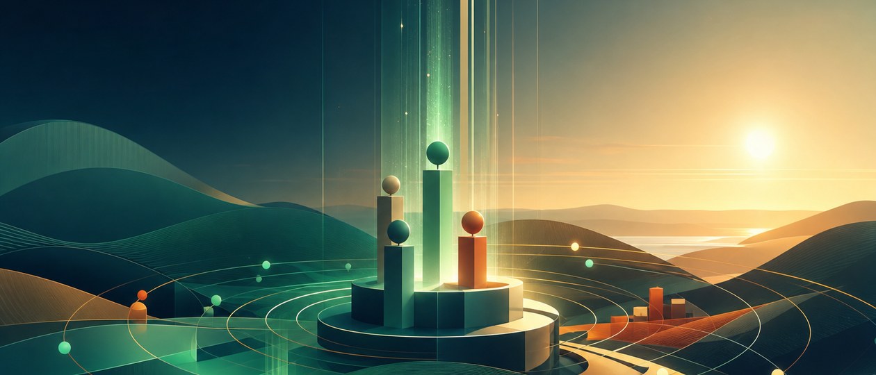 Abstract organic geometric forms growing from a stable base