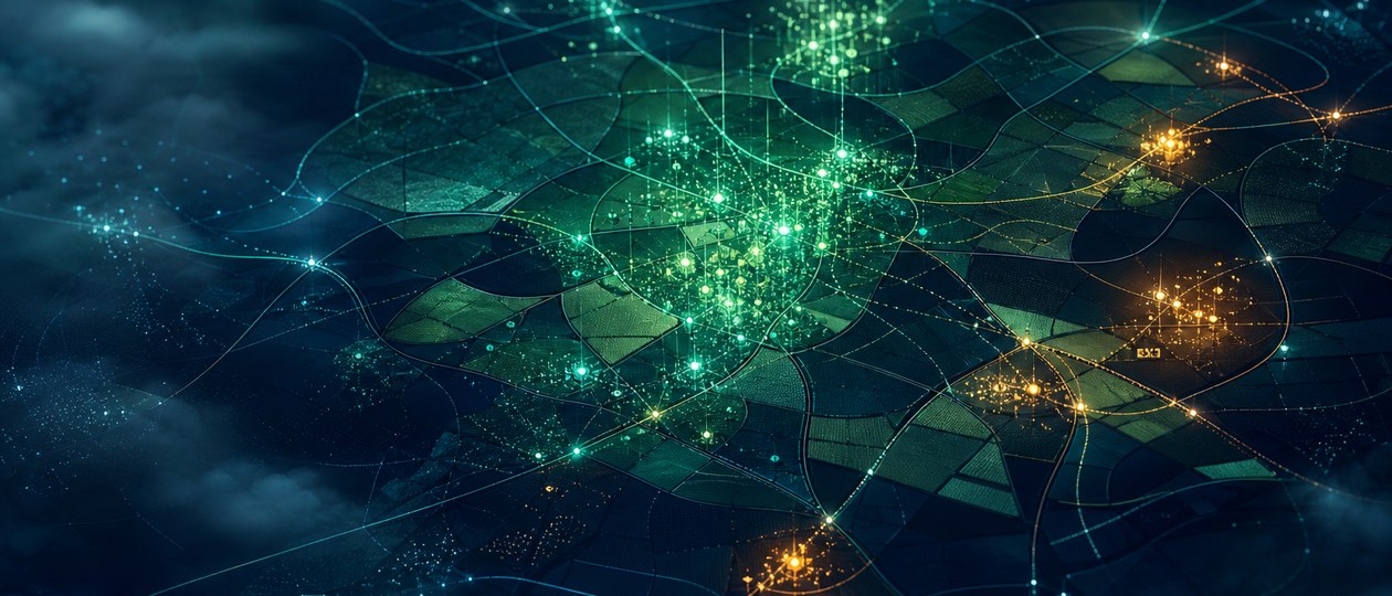 Abstract elevated view of several market clusters