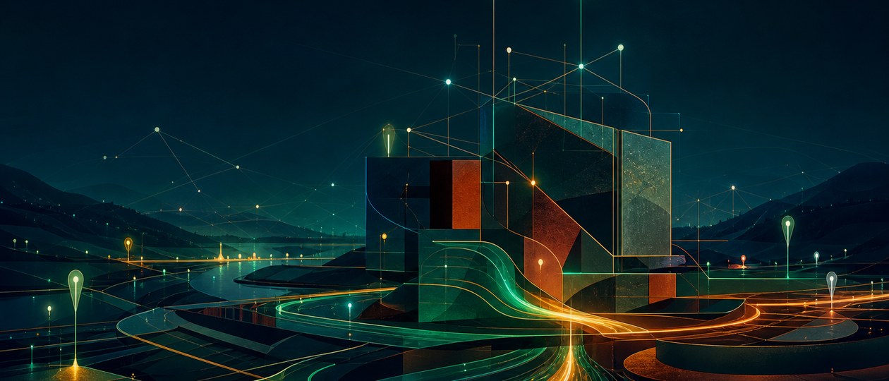 Abstract organic geometric forms growing from a stable base