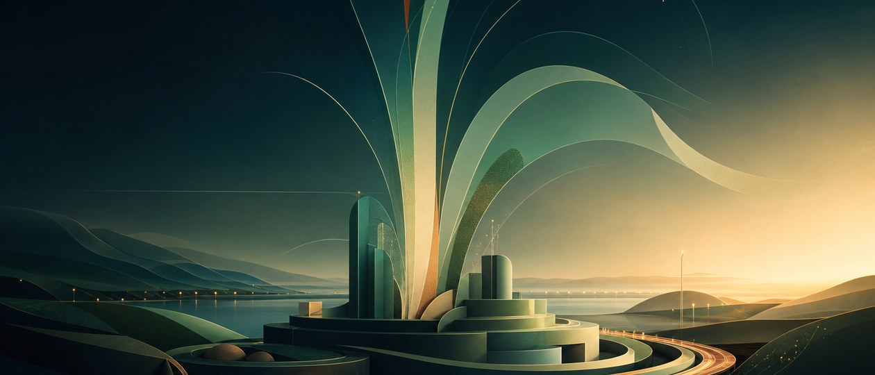 Abstract organic geometric forms growing from a stable base