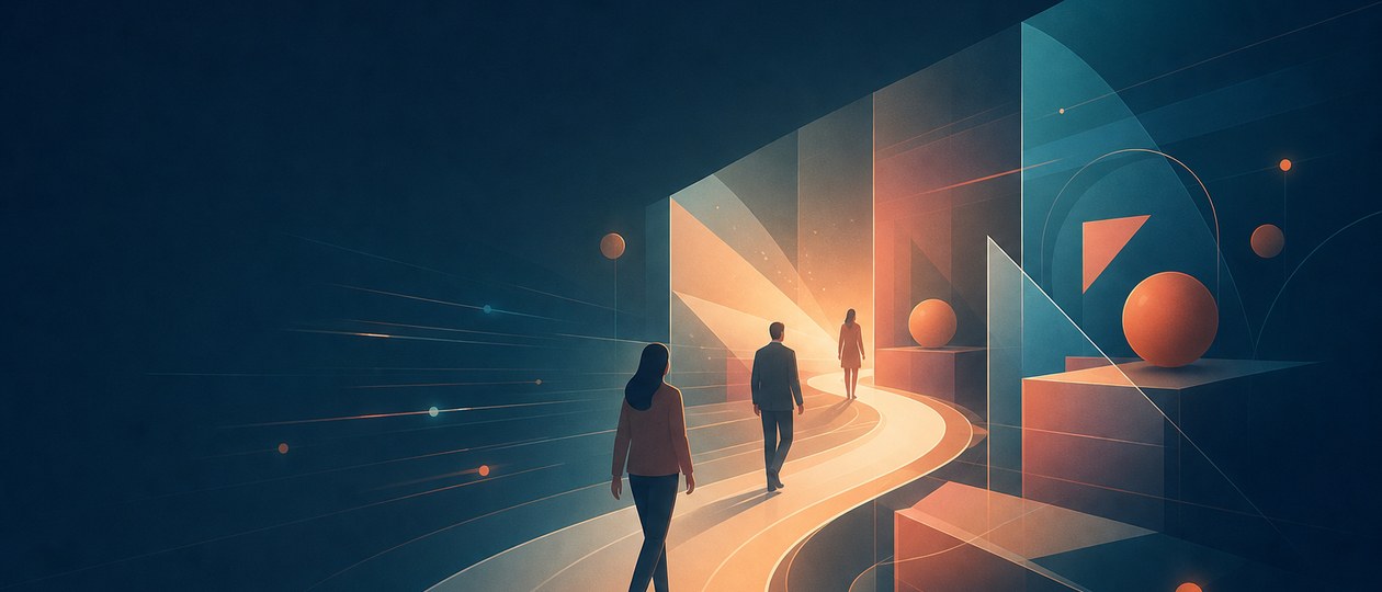 Abstract open forms with a warm center and clear paths