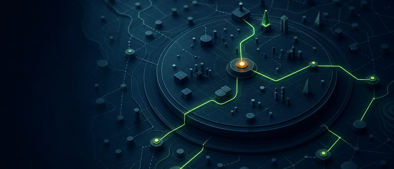 Abstract clear geometric layers as a strategic map