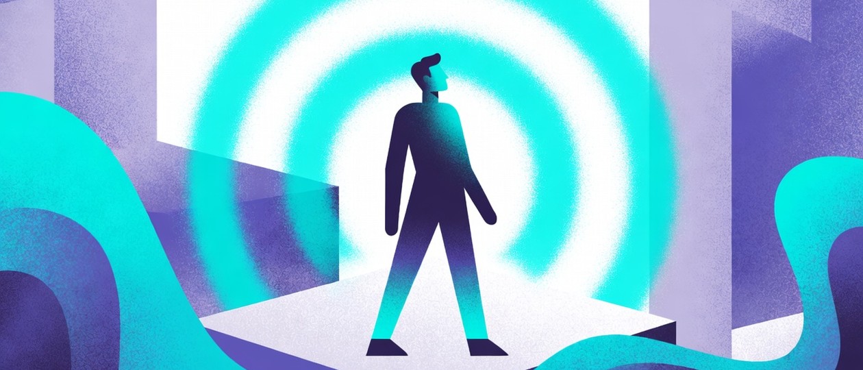 Figure in a stage spotlight with individual talent at the center