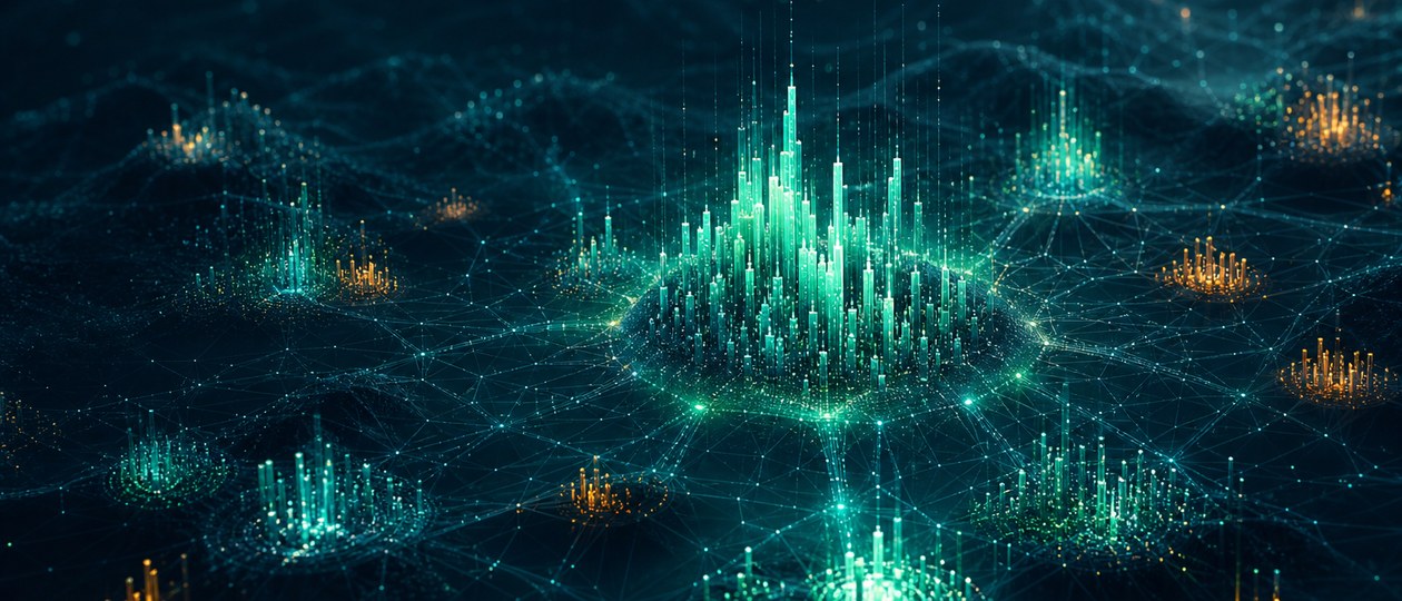 Abstract elevated view of several market clusters