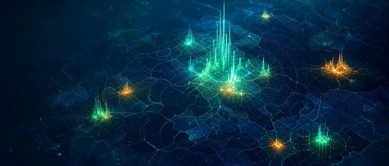 Abstract elevated view of several market clusters